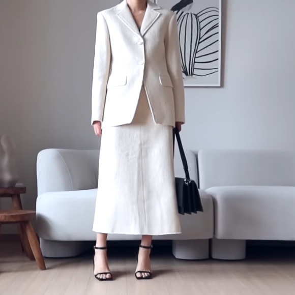 2pc set Nwt ZARA TEXTURED POCKET BLAZER Perl button and matching skirt - Picture 3 of 8